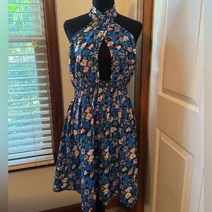 SHEIN Blue Floral Halter Dress